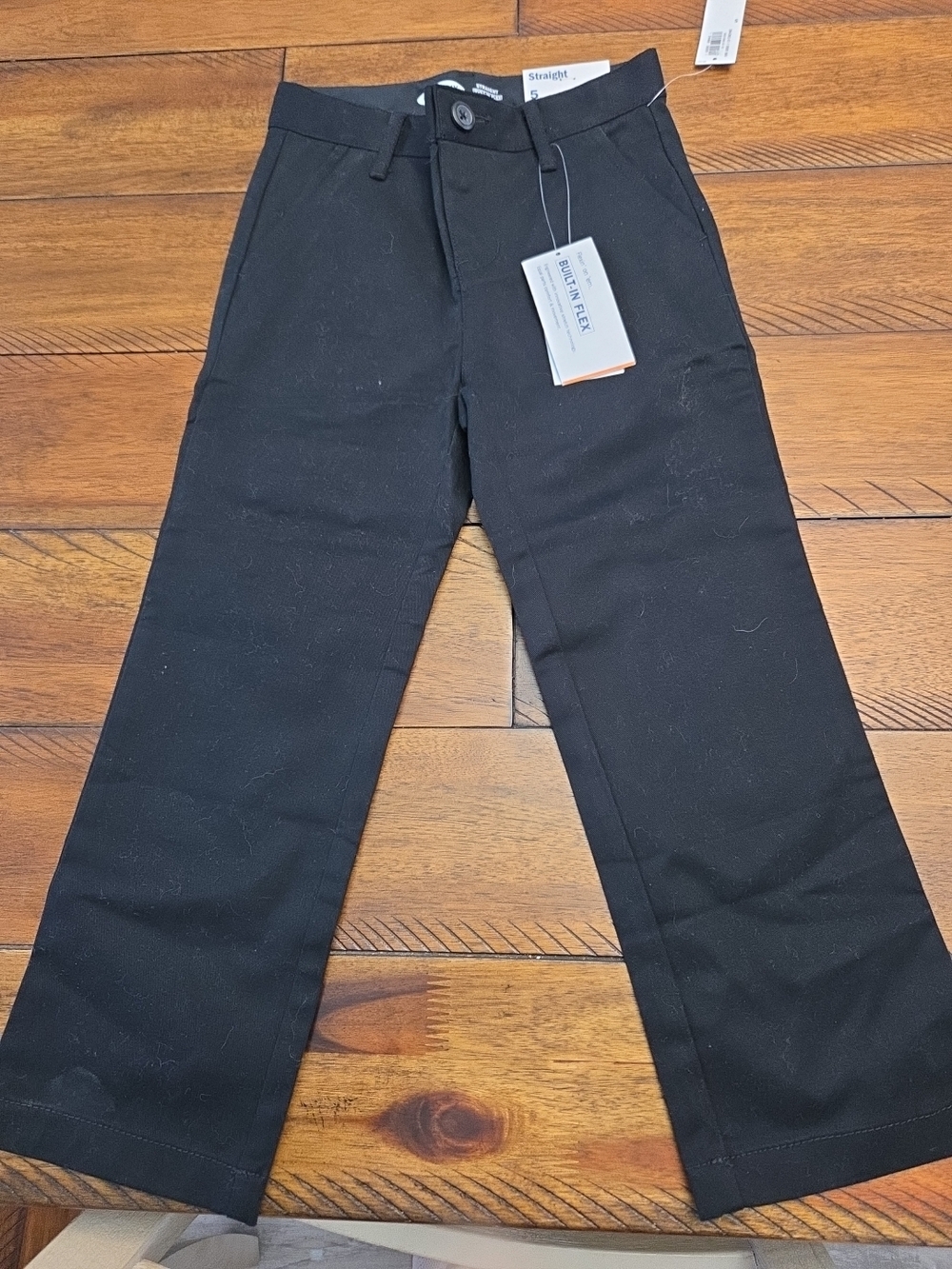 Old Navy Boys Black Straight Chinos Pants Adjustable Waist Built In Flex Size 5